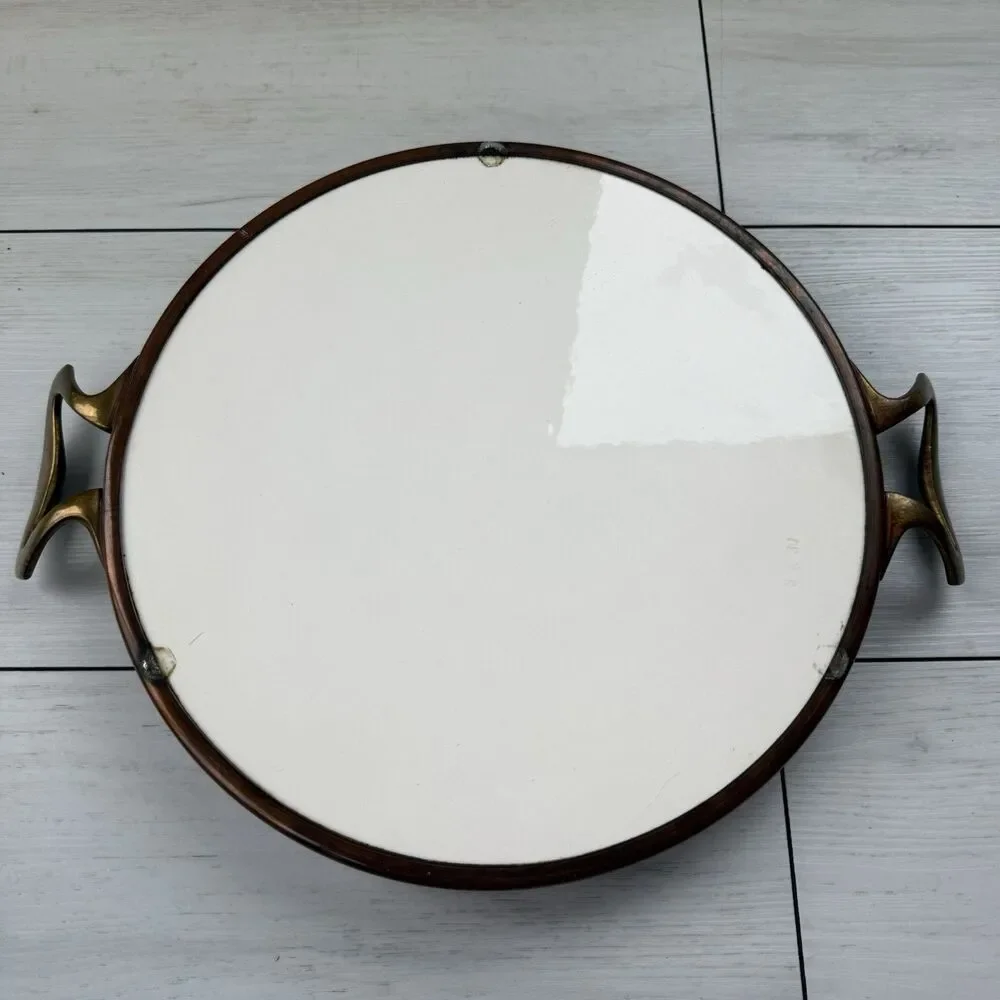Antique German Porcelain Poker Serving Tray Your Ante Brass Metal Rim WMF Style